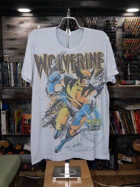 Marvel Wolverine SNIKT Comic Graphic Tee Light Blue Distressed X-Men